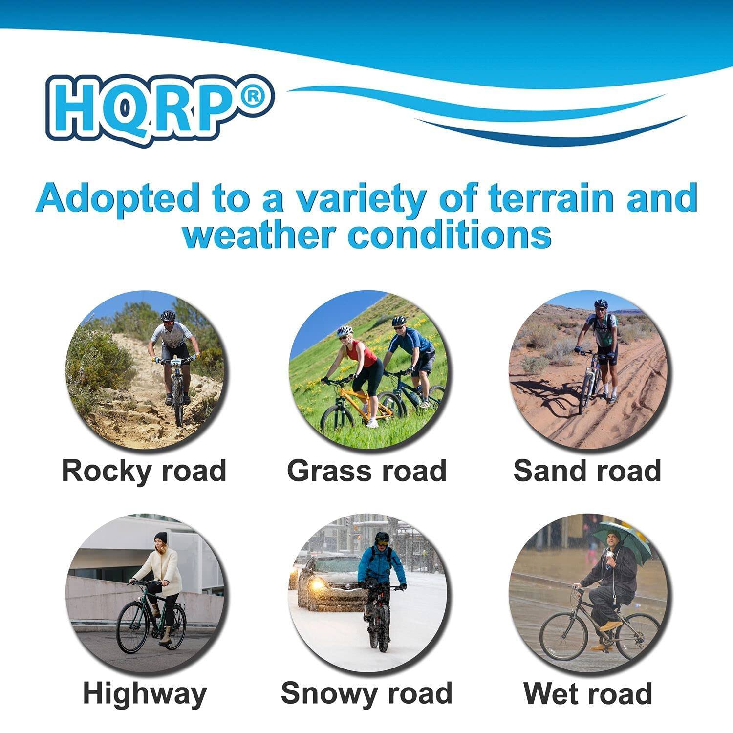 HQRP®  
Adopted to a variety of terrain and weather conditions

- Rocky road
- Grass road
- Sand road
- Highway
- Snowy road
- Wet road
