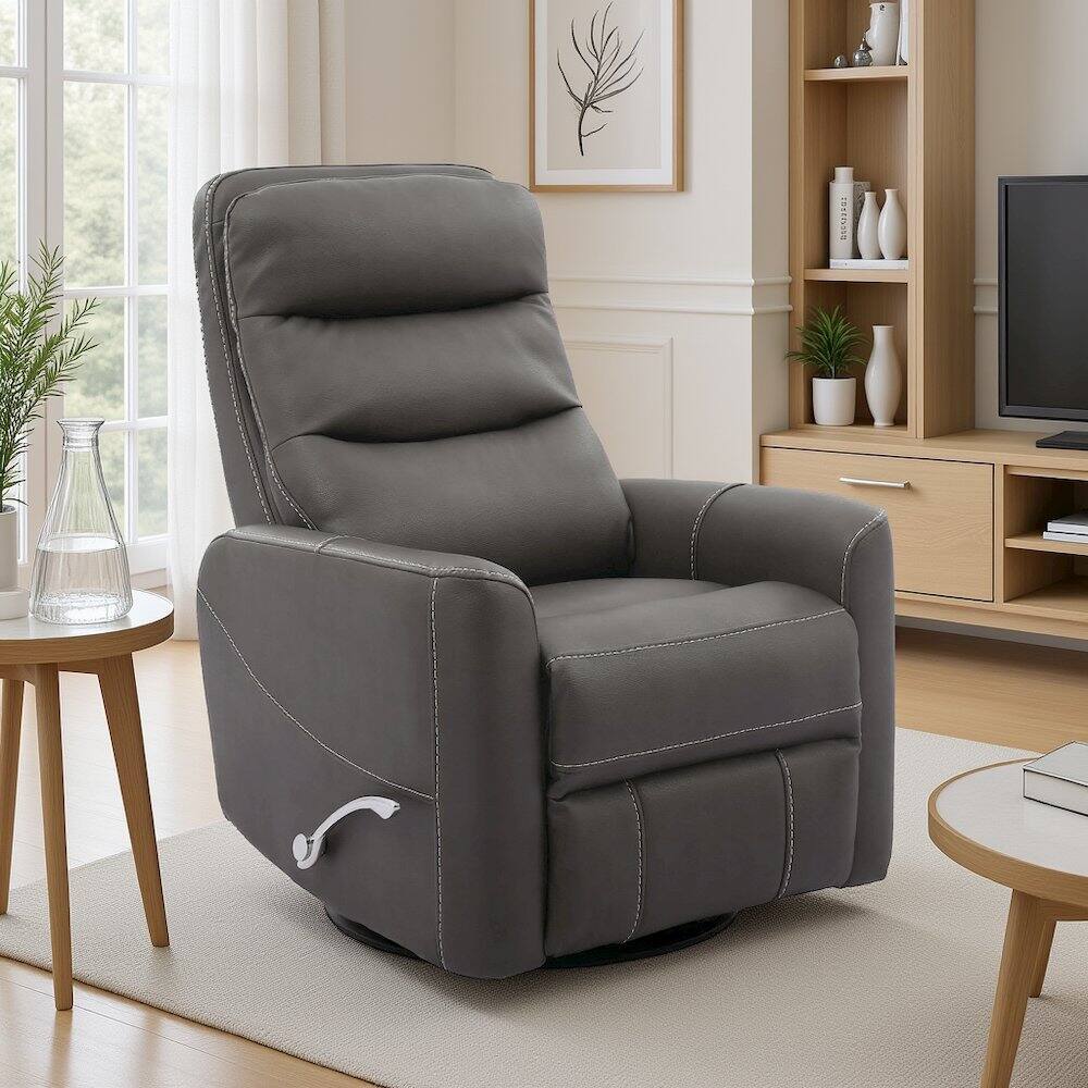 Back. Starlight Canyon Home - Haze Swivel Recliner Chair with Glider Base and Soft Fabric Comfort - Grey.