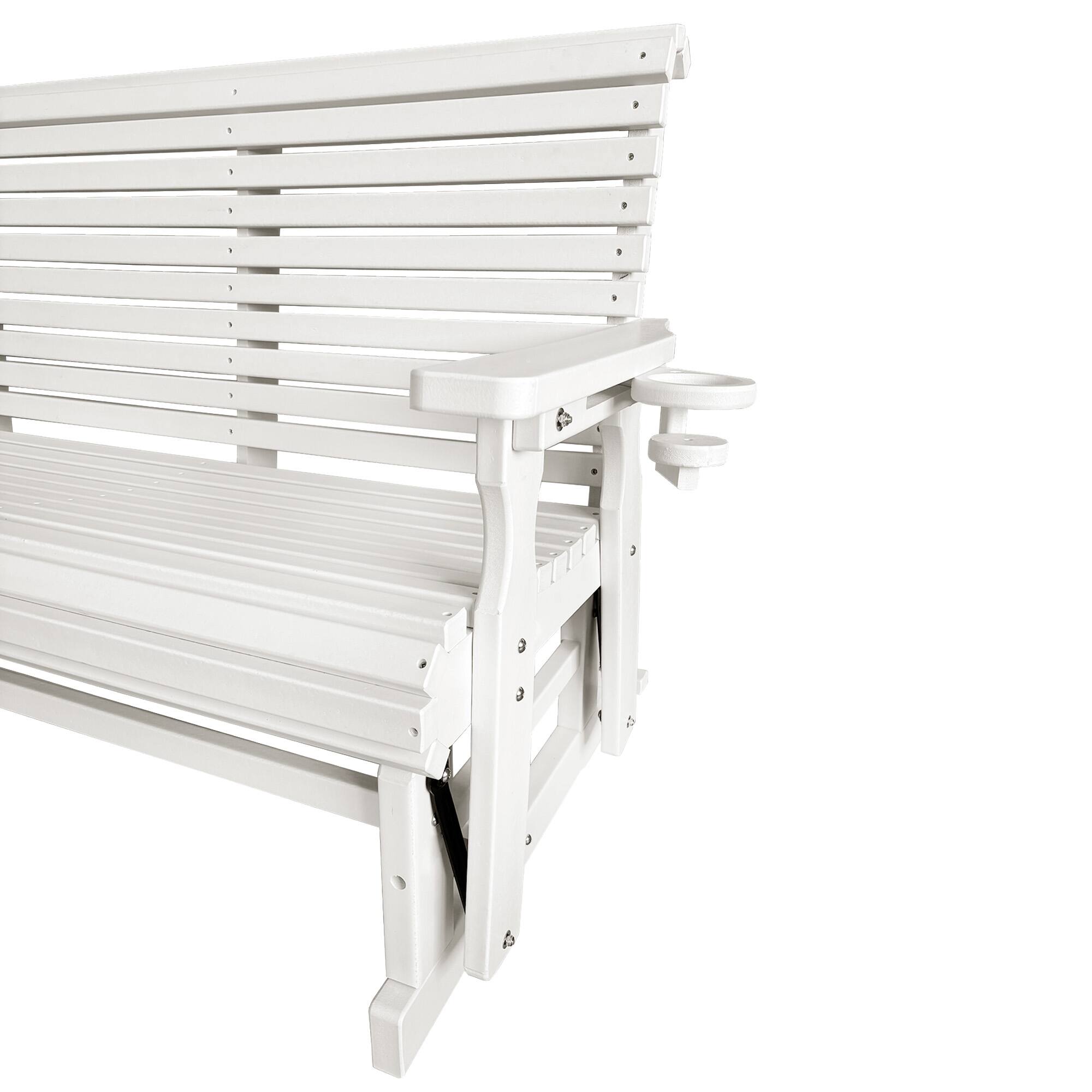 Alt View 4. Fortune Candy - HDPE Patio Glider w/Cupholders, Poly Lumber Weather-Resistant Outdoor Glider Bench, for Patio, Porch, Yard (2-Seater) - Ivory White.