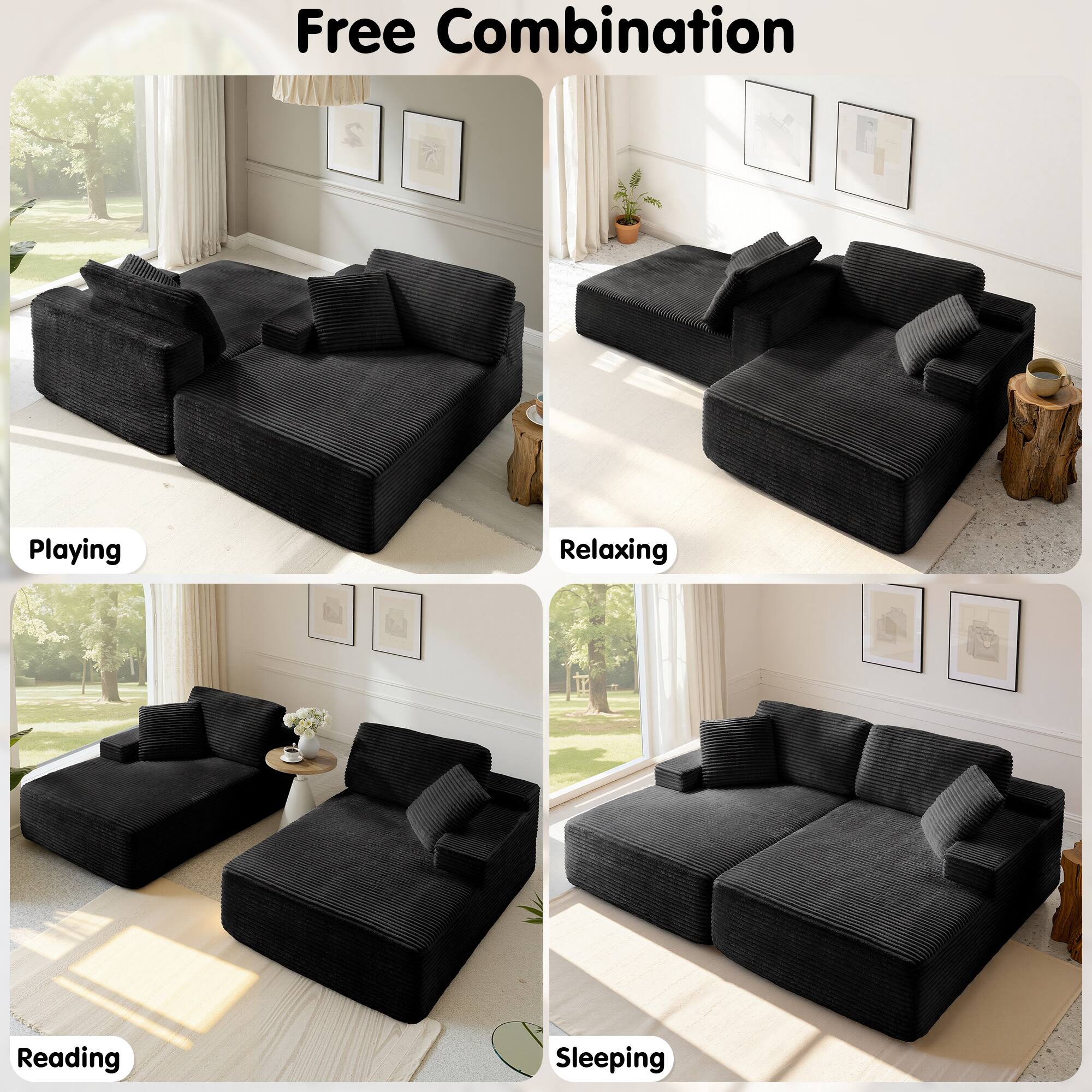 Free Combination

Playing  
Relaxing  
Reading  
Sleeping