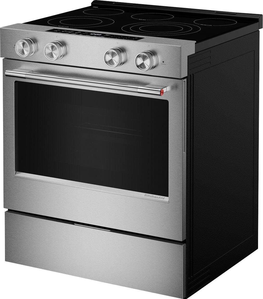 Angle. KitchenAid - 5.3 Cu. Ft. Smart Slide-In Electric Range with Two Even-Heat Hyper Elements and Convection Cooking Modes - Fingerprint Resistant Stainless Steel.