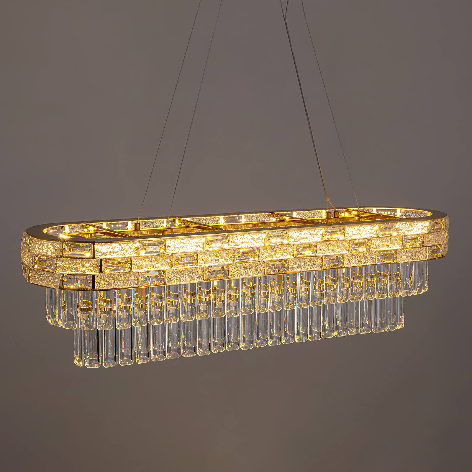 Alt View 6. Siljoy - 35.4 Inch 5-Tier Gold Crystal Chandelier Dimmable LED Rectangular Pendant Light for Dining Room and Kitchen Island - Gold.