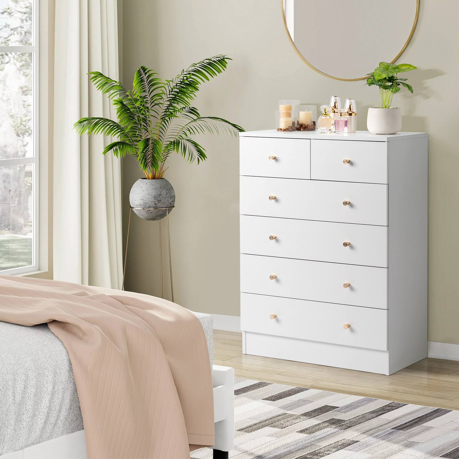 Alt View 4. Kadyn - 6 Drawer Dresser with Gold Handle, Nursery Dresser Chest Of Drawers Organizer - White.