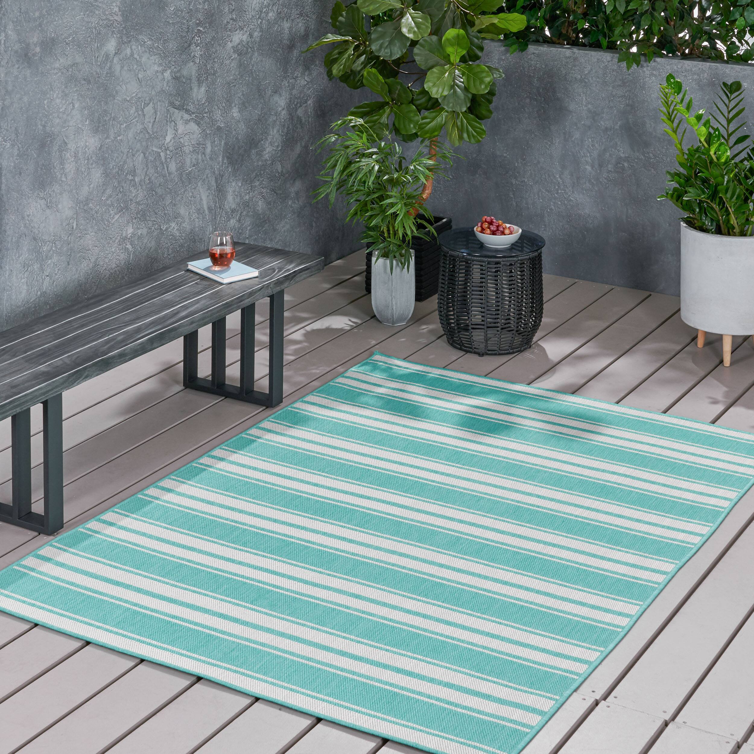 Front. APRILSOUL - Durable 100 Percent Polypropylene Outdoor Area Rug for Patio Deck and Poolside - Teal.