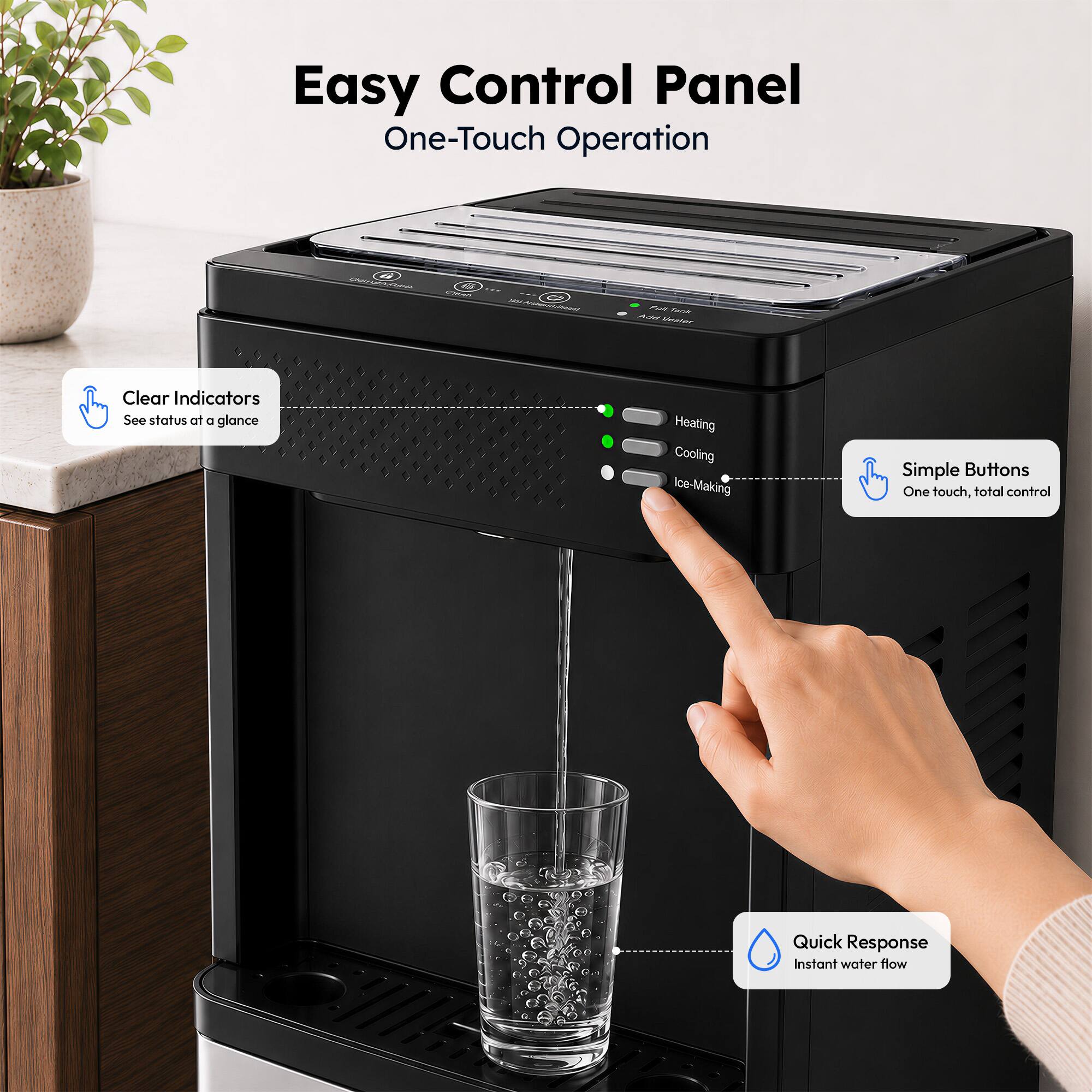 SIMZLIFE Bottom loading water dispenser with ice maker, 33 pounds