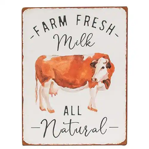BreeBe - Farm Fresh Milk All Natural Distressed Metal Sign - Multicolor