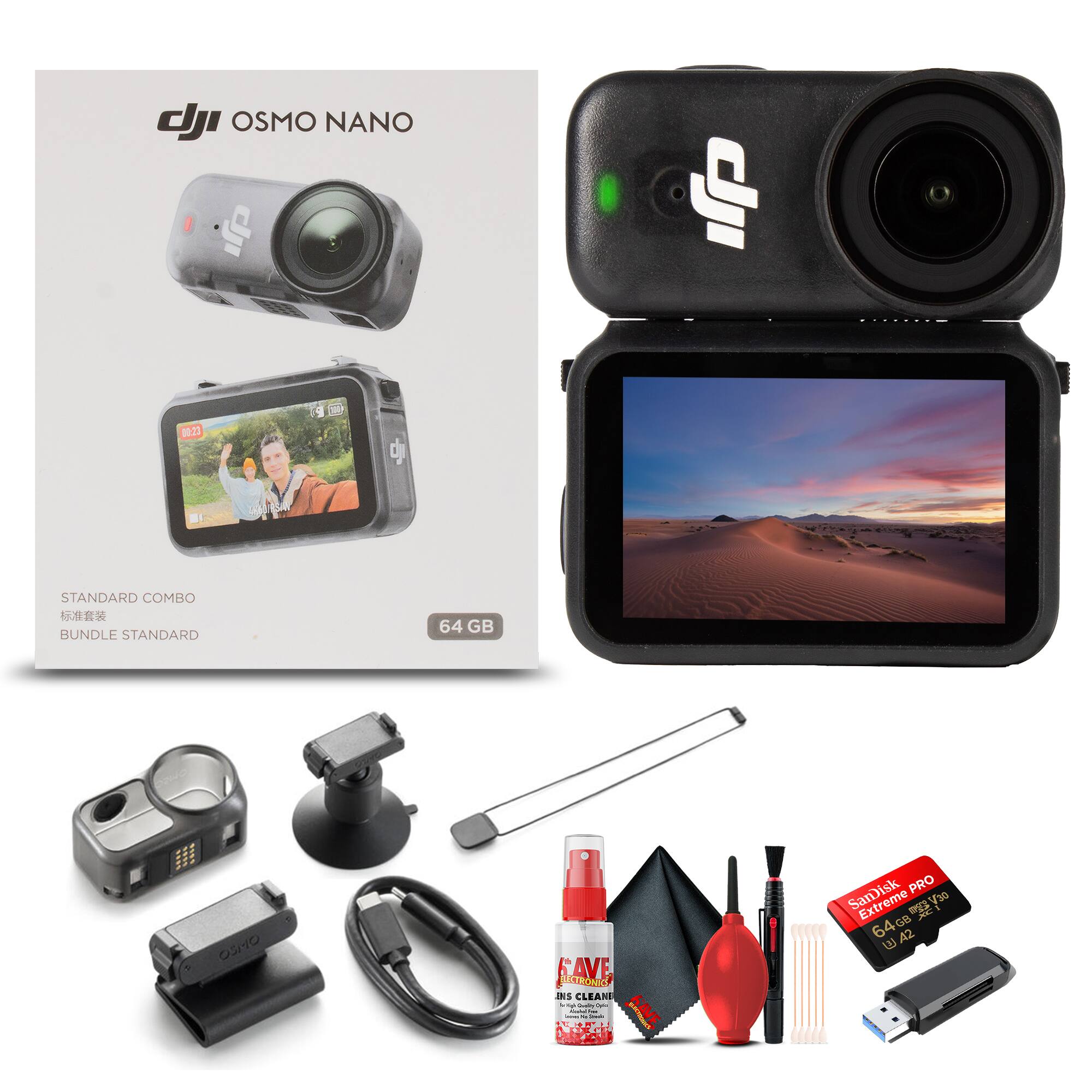 dji OSMO NANO  
STANDARD COMBO  
BUNDLE STANDARD  
64 GB  

SanDisk PRO Extreme 64 GB A2