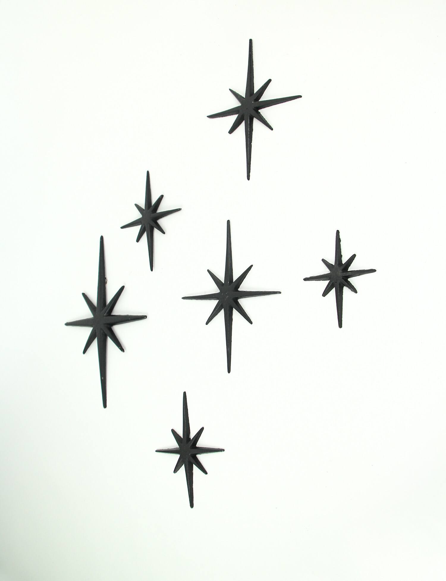 Alt View 1. Zeckos - Set of 6 Black Cast Iron Starburst Wall Hangings Mid Century 8 Pointed Stars - Black.