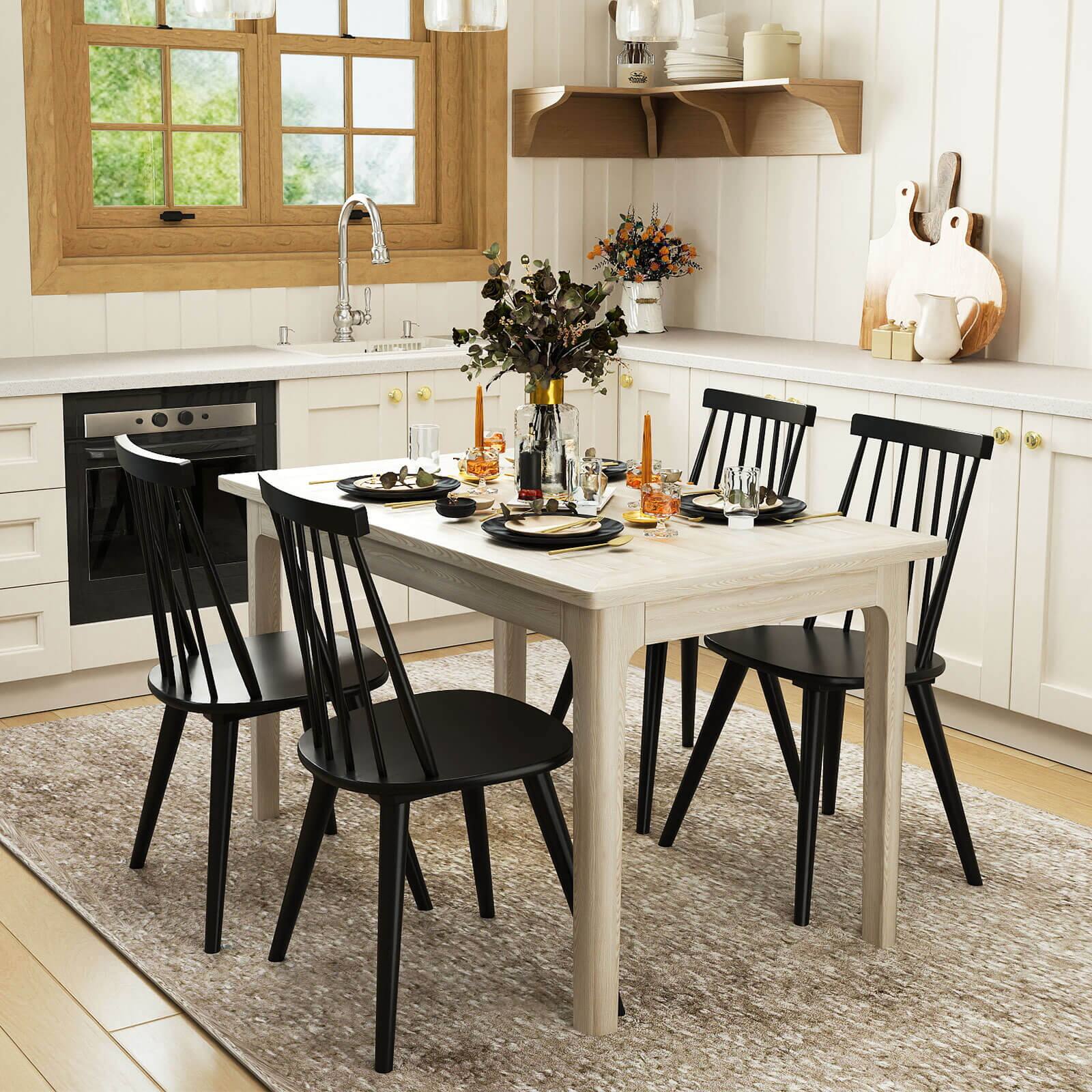 Alt View 3. Costway - Costway Windsor Dining Chairs Set of 4 w/Rubber Wood Frame High Spindle Back for Home - Black.