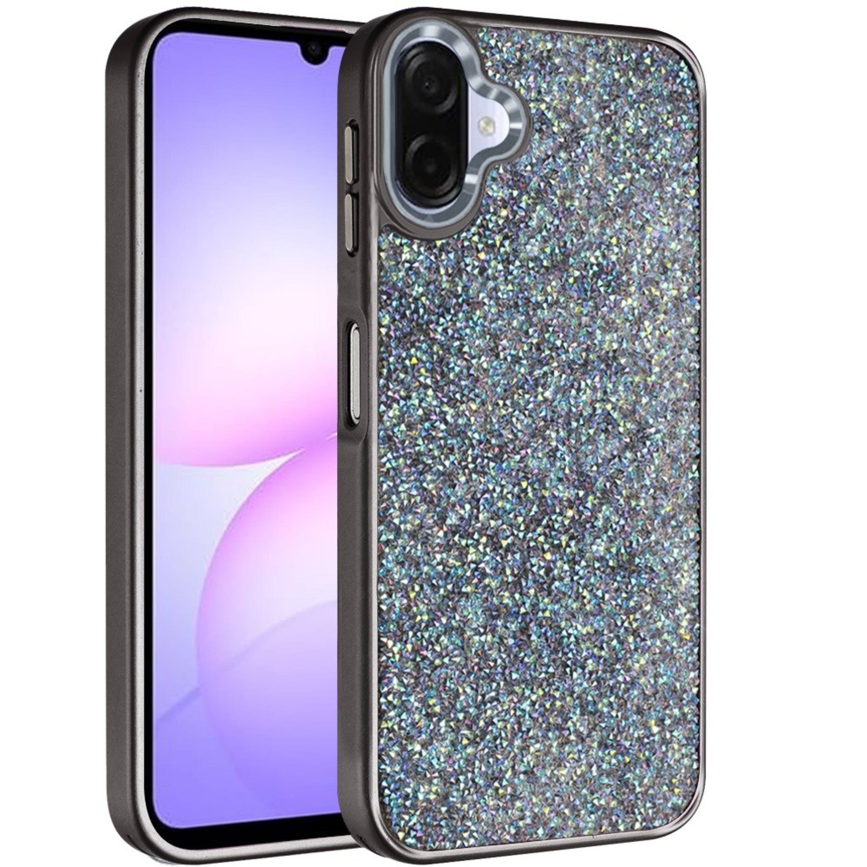Left. Kitcheniva - Full Crystal Metallic Buttons Phone Case With Tempered Glass For Samsung Galaxy A07 Dark Purple - Dark Purple.
