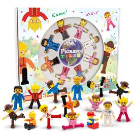 PicassoTiles - 15 PC Character Figure Set, Magnetic Tiles and Brick Compatible for Kids 3+