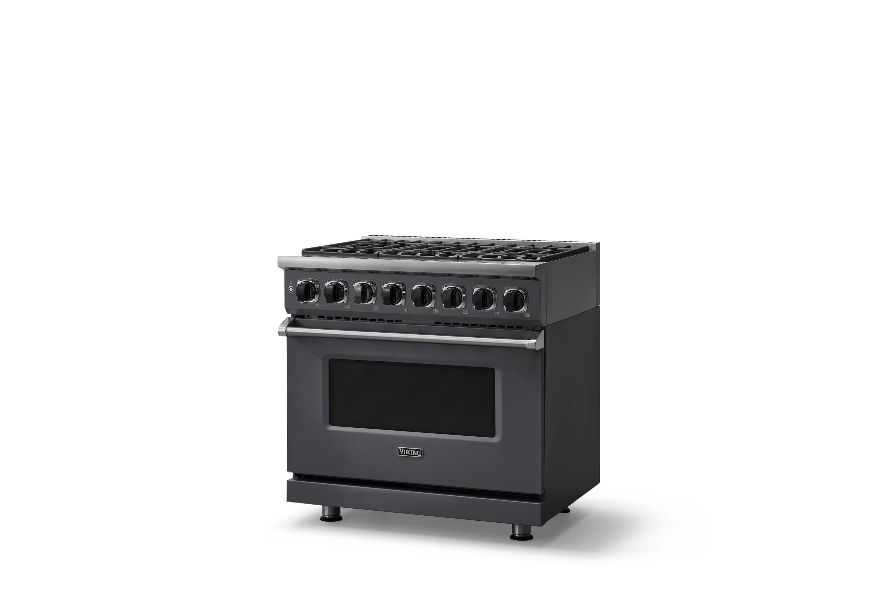Angle. Viking - 36 in. Wide 6 Burner Freestanding 7 Series Dual Fuel Self-Clean Range - Cast Black.