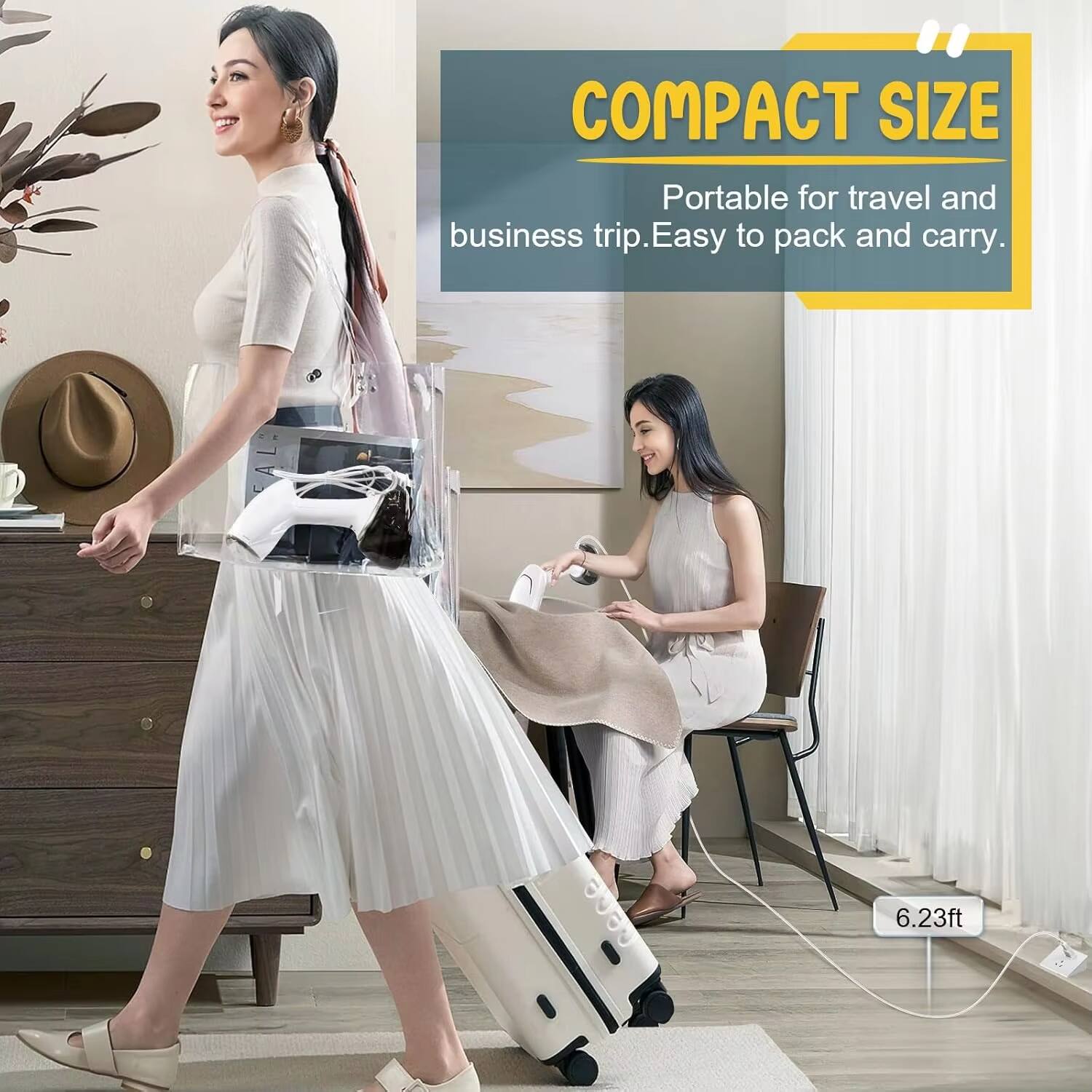 COMPACT SIZE  
Portable for travel and business trip. Easy to pack and carry.  
6.23ft