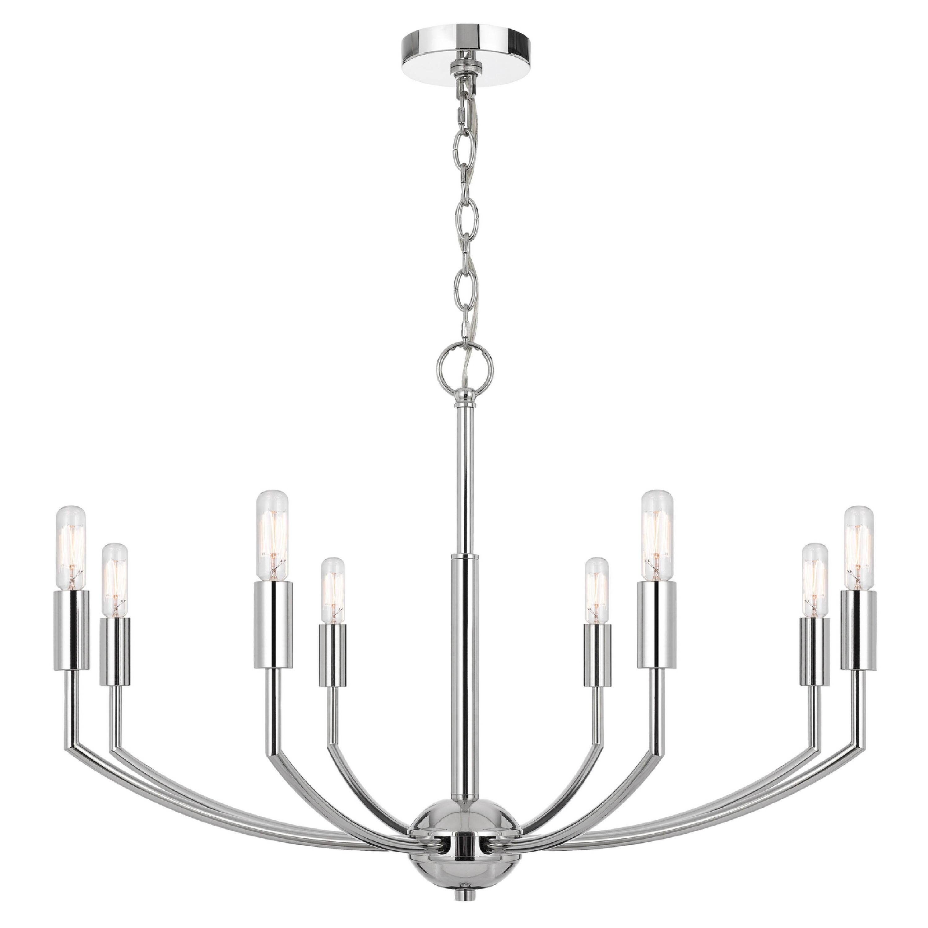 Angle. Manhattan Lane - Kera 8 Light Candelabra Chandelier, 30 Inch Wide Arm Modern Chrome Metal - Chrome.