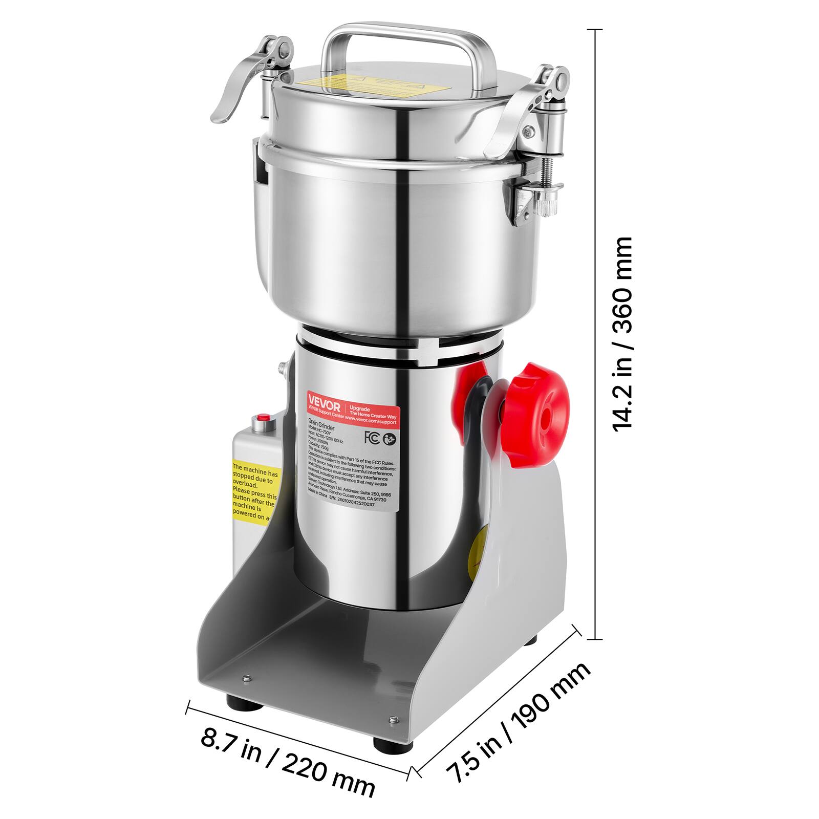 The machine has overload. Please press this button after the machine is powered on.

VEVOR Upgrade DE FUND Creator VOL Way Carboder Proquelimez.never COOK FC 70g YO PM 2x/ TM FOO can blowing x conditions you Harbance the Werforance may 2020 H HOOMS Nacion bonogy With 250 soni 5% CA CA900 2000100022200

mm 360 in 14.2
8.7 in / 220 mm
mm / 190 in 7.5
