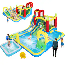 Loheer - 11 in 1 Inflatable Water Park Kids Bounce Castle Wet Dry Slide Pool
