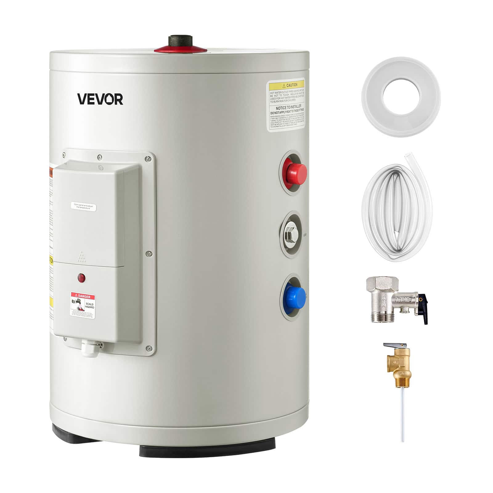 VEVOR - 6 Gallon Electric Tank Water Heater, 1600W Point-of-Use Hot Water Heater with LED Display, Knob Control, Top Outlet - White