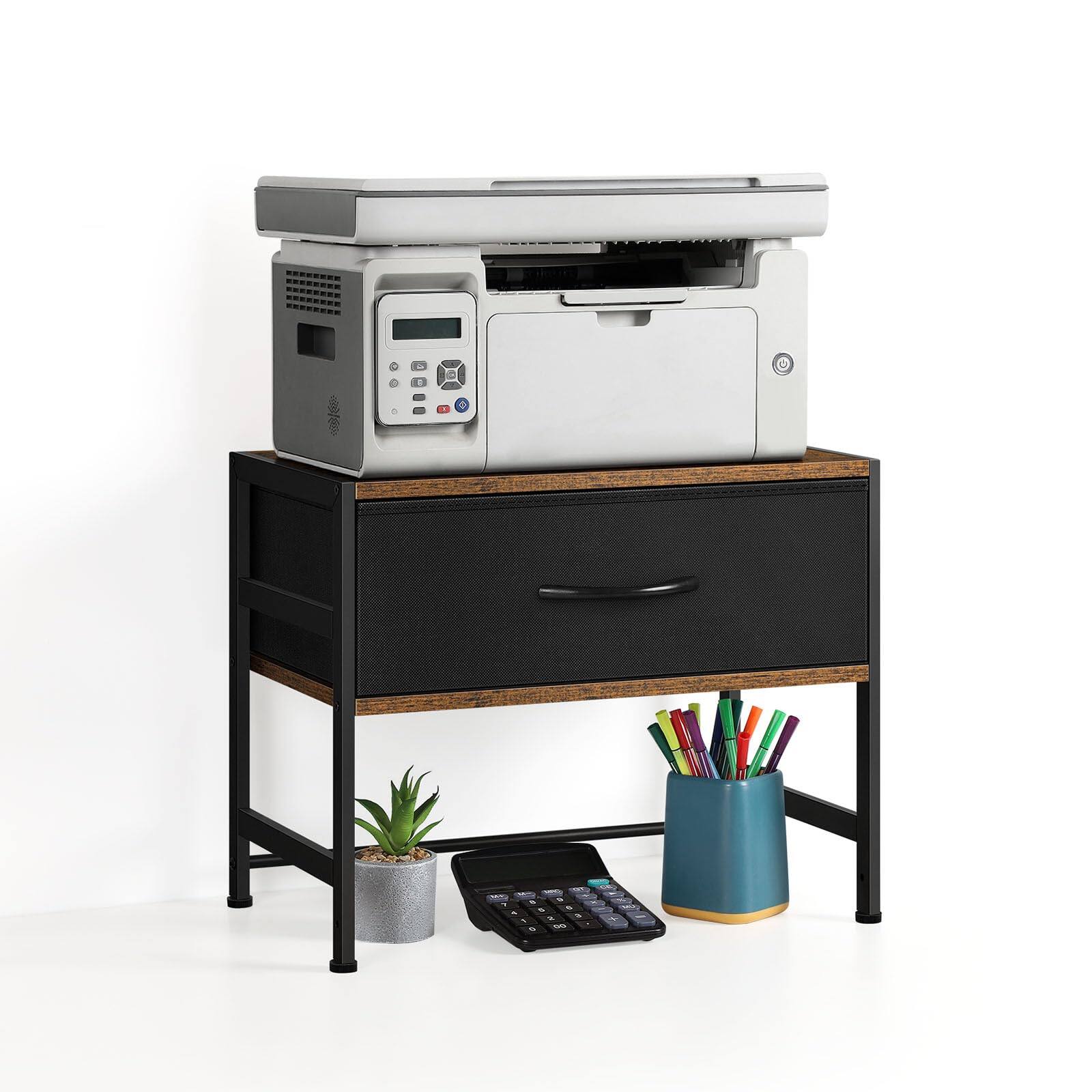 Alt View 9. Paradigms Interiors - Printer Stand With Storage For Desk Desktop Shelf Fabric Drawer Organizer Table Home Office Fax Machine Sca... - Default.