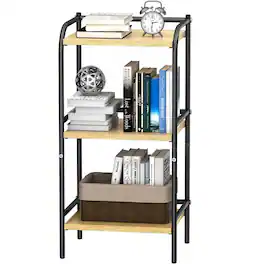 Sugift - 3-Tier Industrial Bookshelf Storage Shelf Wood and Metal Shelving Unit Organizer Rack - Wood Natural