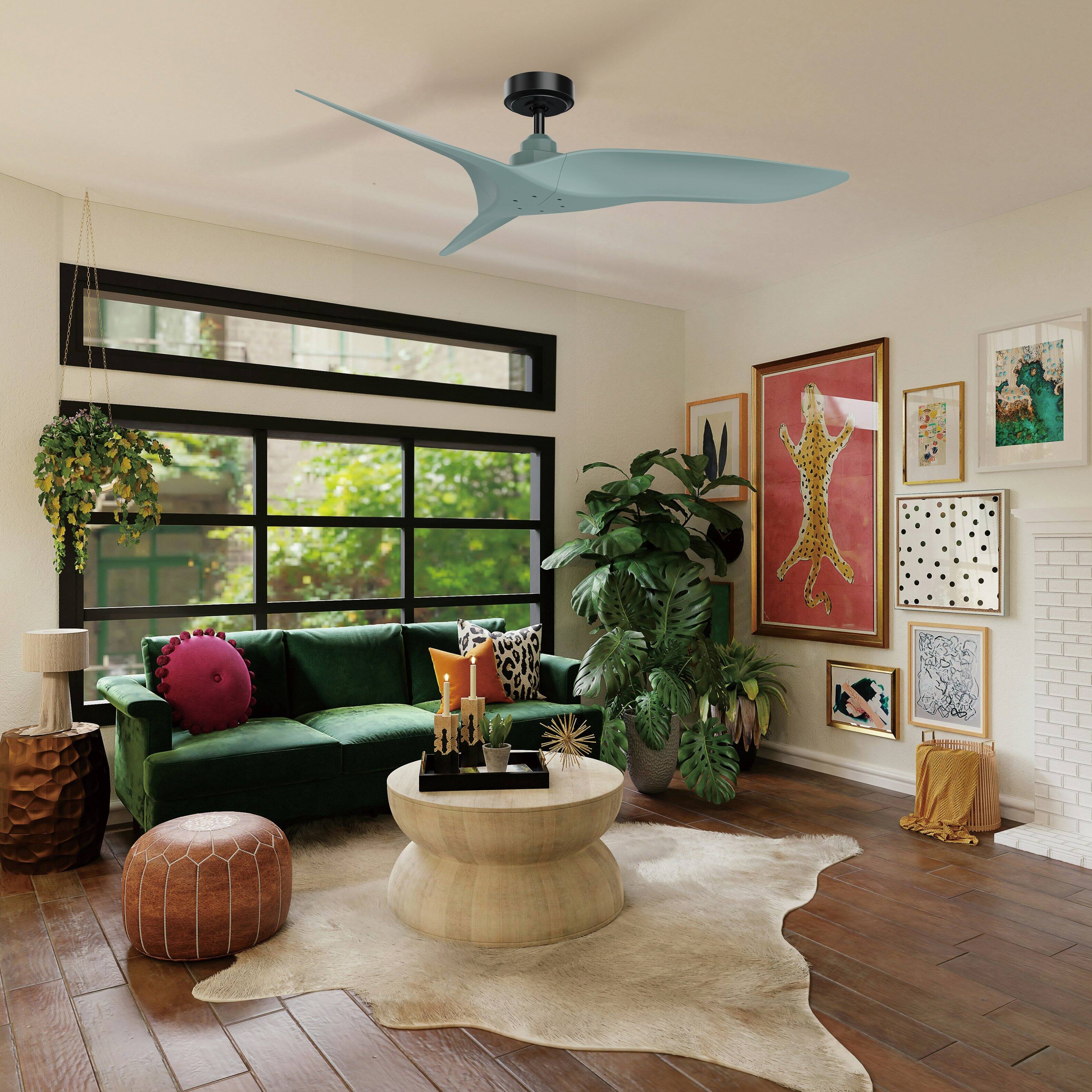 Alt View 1. Parrot Uncle - 52" Modern Sage Green DC Motor No Light Ceiling Fan with Remote - Sage Green.