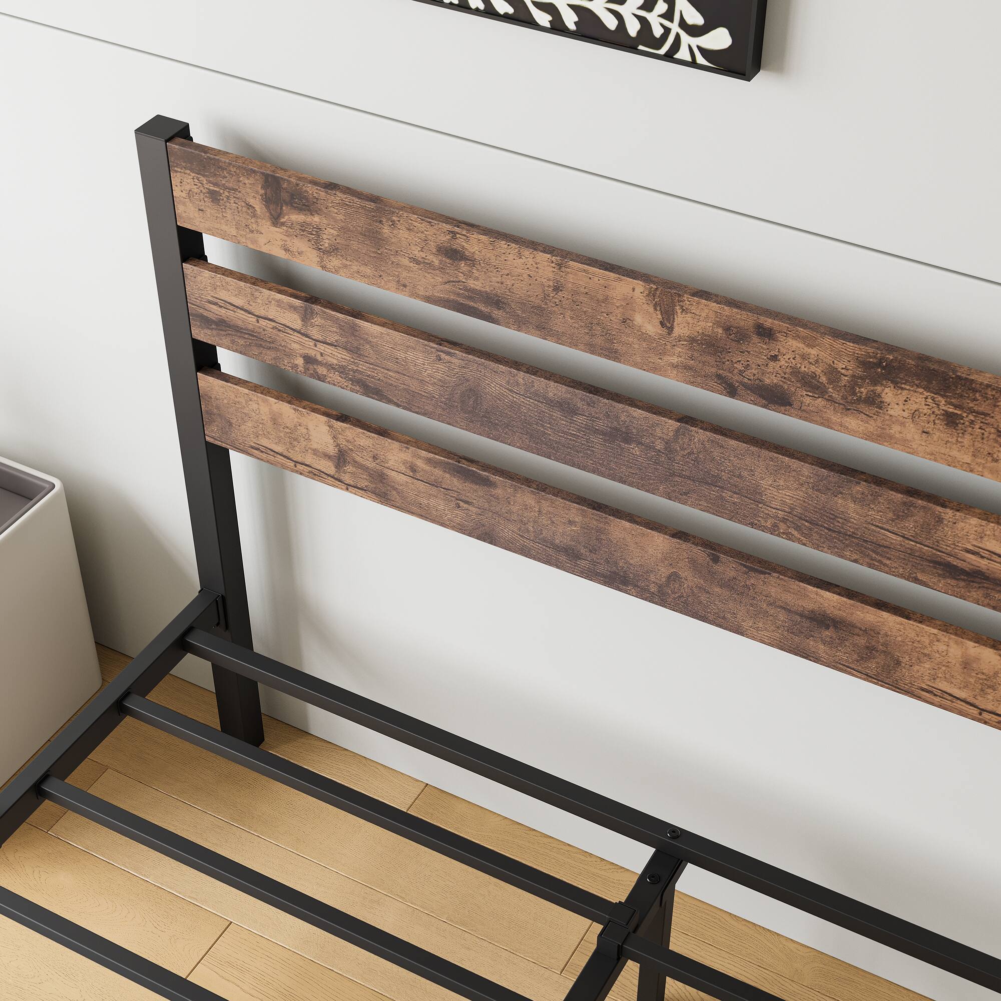 Alt View 5. Ecooso - Full Size Platform Bed Frame with Wood Headboard, Strong Metal Slats Support Mattress Foundation, No Box Spring Needed - Black.