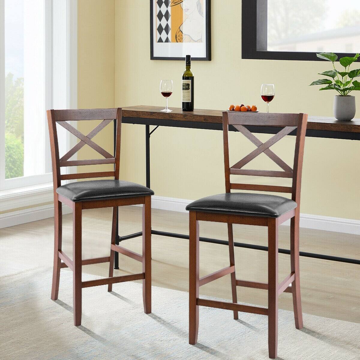 Alt View 1. Ecooso - Set of 2 Bar Stools 25 Inch Counter Height Chairs - Walnut.