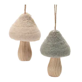 BreeBe - Felt Fabric Mushroom Ornament (Set of 12) - Beige, Gold
