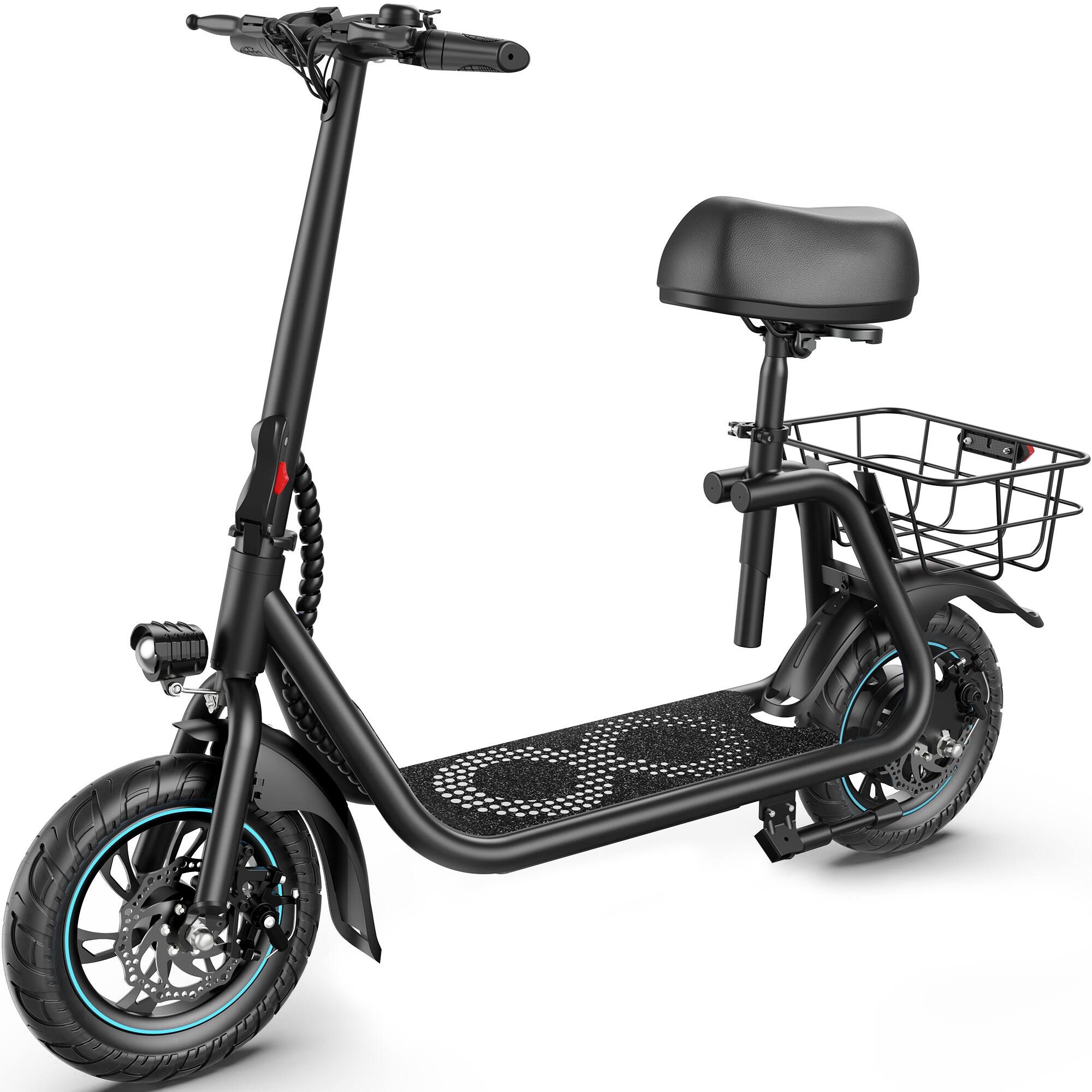 Front. MIHOVER - 450W Electric Scooter with Seat for adults, 37V 7.8Ah Battery, LCD Display, Max 16 MPH, 265lb Capacity - Black.