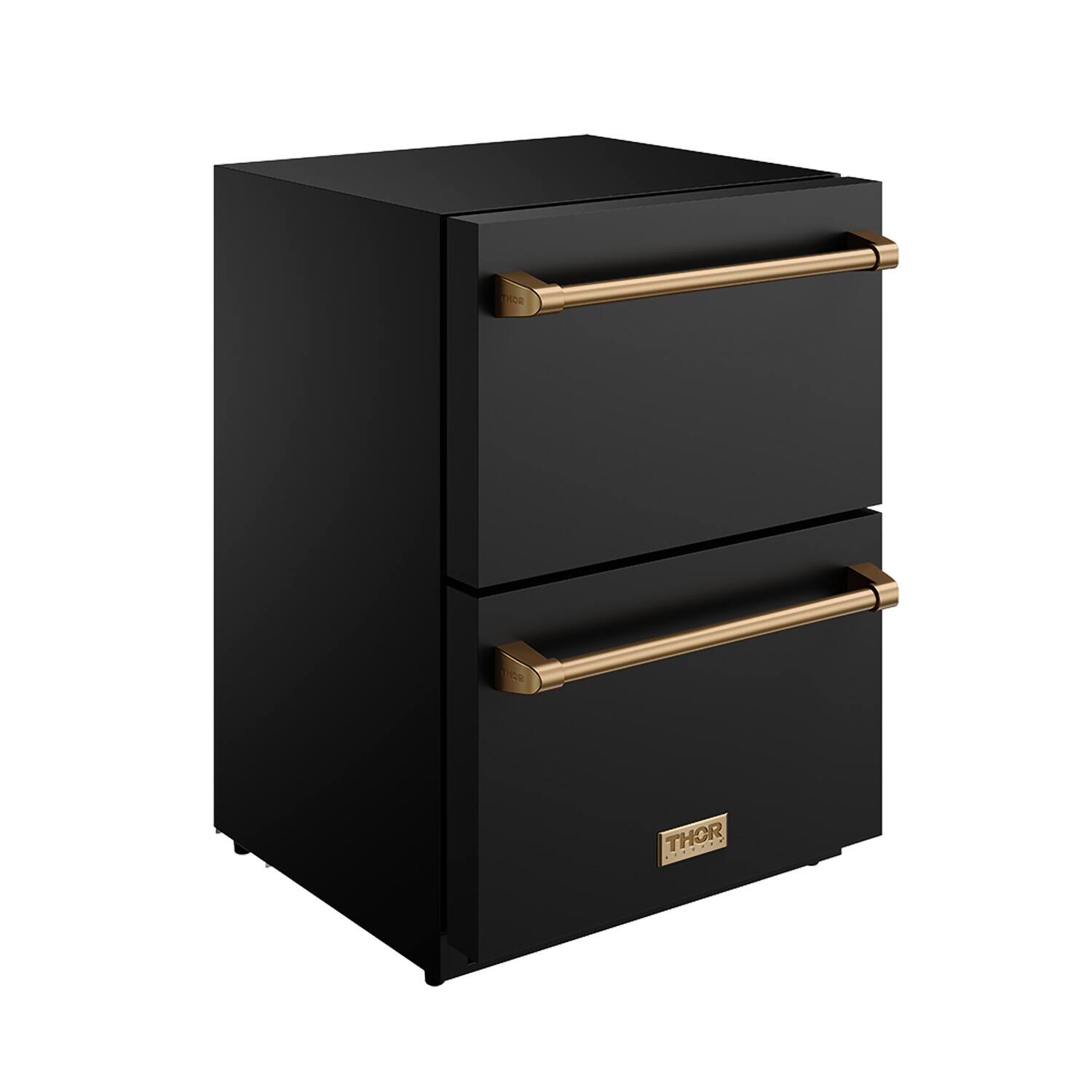 Left. Thor Kitchen - Gordon Ramsay Series by Thor Kitchen 24 Inch Indoor Outdoor Freezer Drawers with Bronze Hardware - Black.