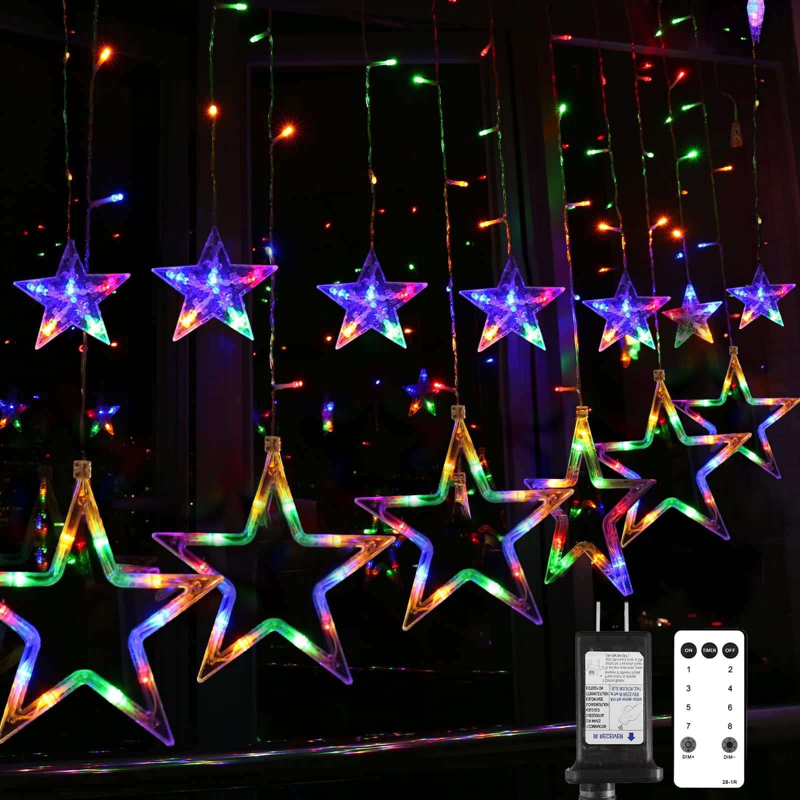 VEGA AUTOMOTIVE - Star Christmas Lights 138 12 Curtain 8 Flashing Mode Window String 8 Connectable Hanging For Indoor Bedroom - Multicolor