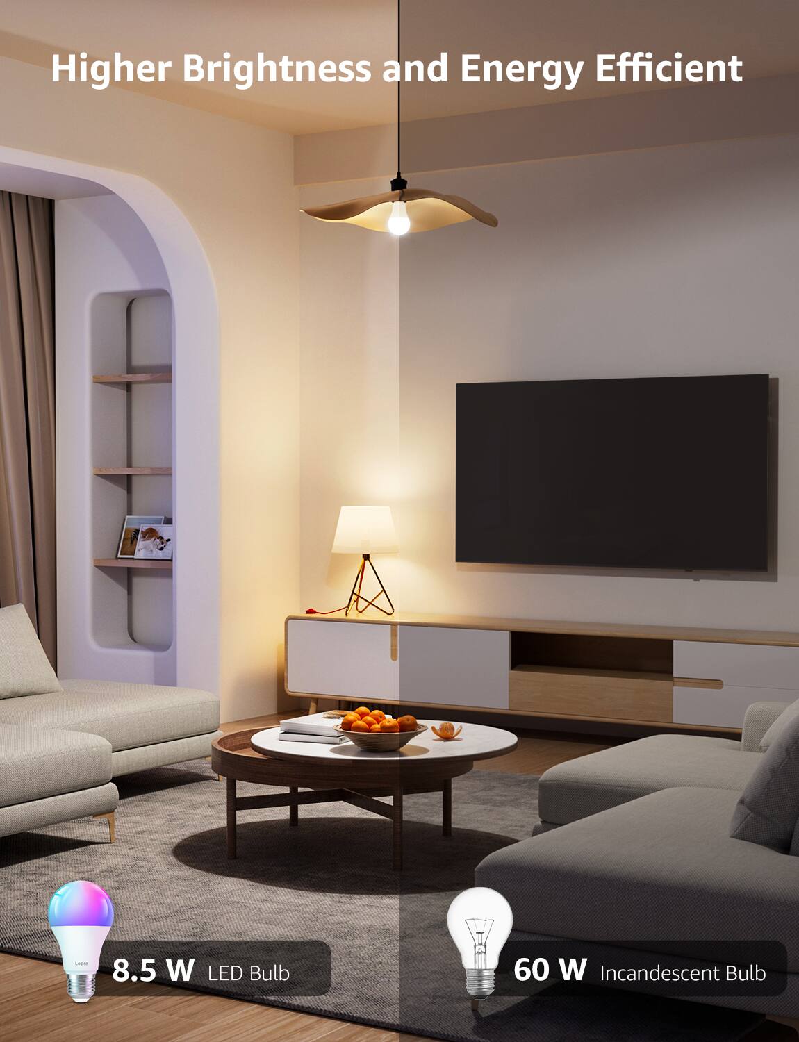 Higher Brightness and Energy Efficient - 8.5 W LED Bulb 60 W Incandescent Bulb