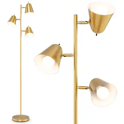 Front. Gymax - Gymax 3-Bulb Floor Lamp Standing Tall Tree Lamp w/ 3 E26 A19 Bulbs Golden - Antique Brass.