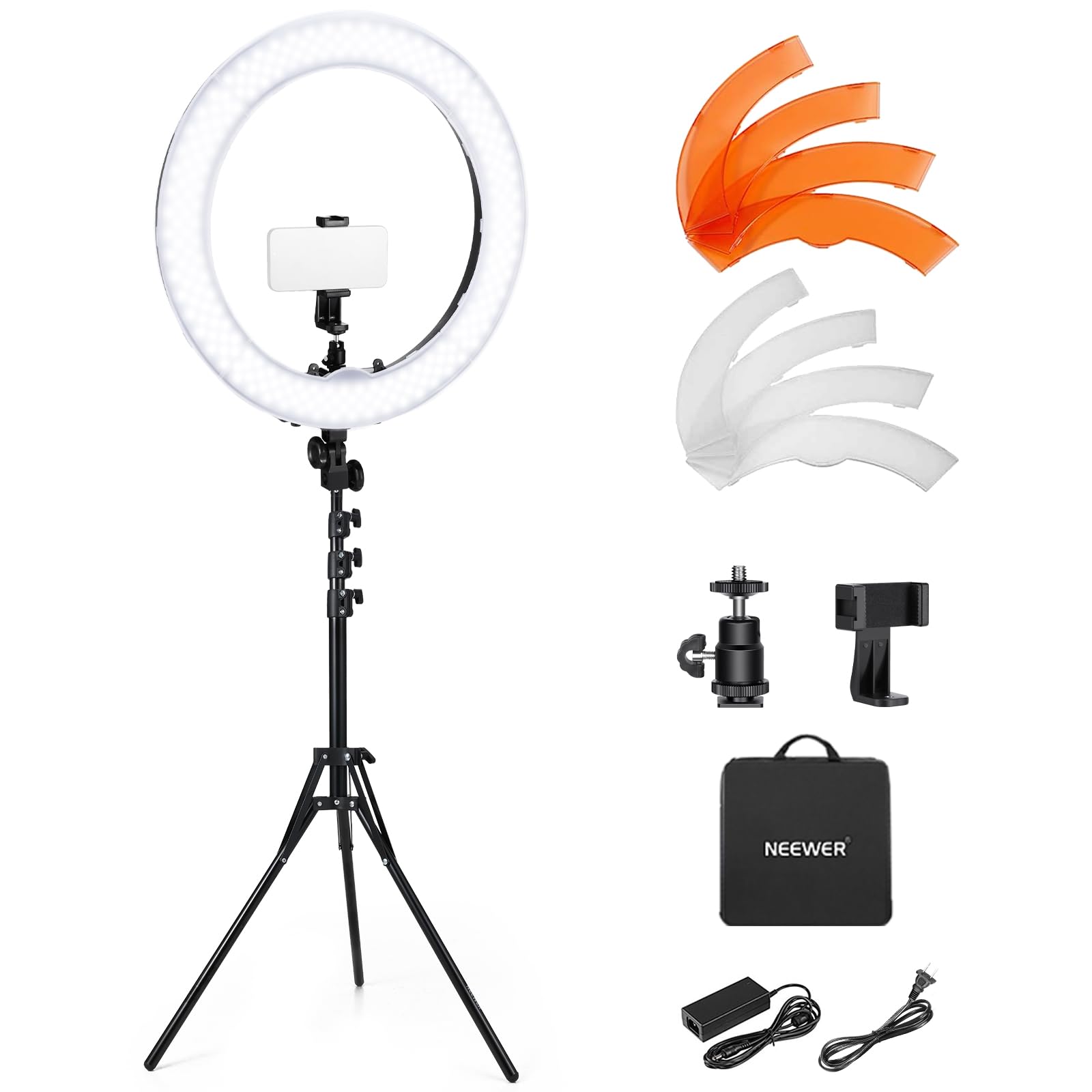Neewer - 58W 18" Bi-Color Ring Light Kit, CRI95, Tripod & Holder, RL-18