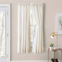 Ellis Curtain - Ellis Classic Tailored Design in a Perma Press Fabric 3" Rod Pocket Tailored Pair with Ties 80"x84" - Natural