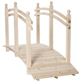 Outsunny - 7.5' Wooden Arch Garden Bridge, Safety Rails for Backyard Ponds, Creeks, Streams - Natural Wood