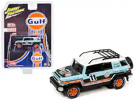 2007 Toyota FJ Cruiser #11 Light Blue "Gulf Oil" with Roofrack Limited Ed to 6000 pcs 1/64 Model Car by Johnny Lightning