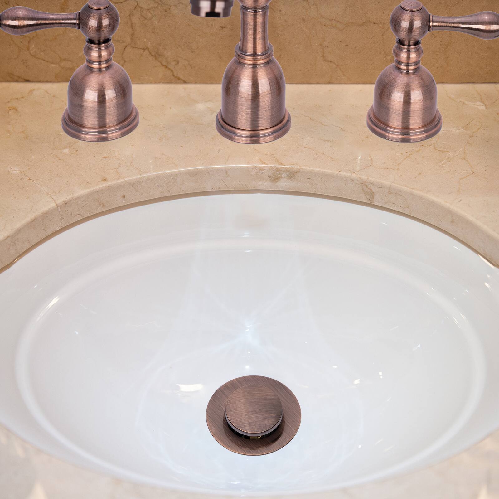Alt View 5. Akicon - Akicon Pop-Up Bathroom Sink Drain Stopper With Overflow in Antique Copper - Antique Copper.