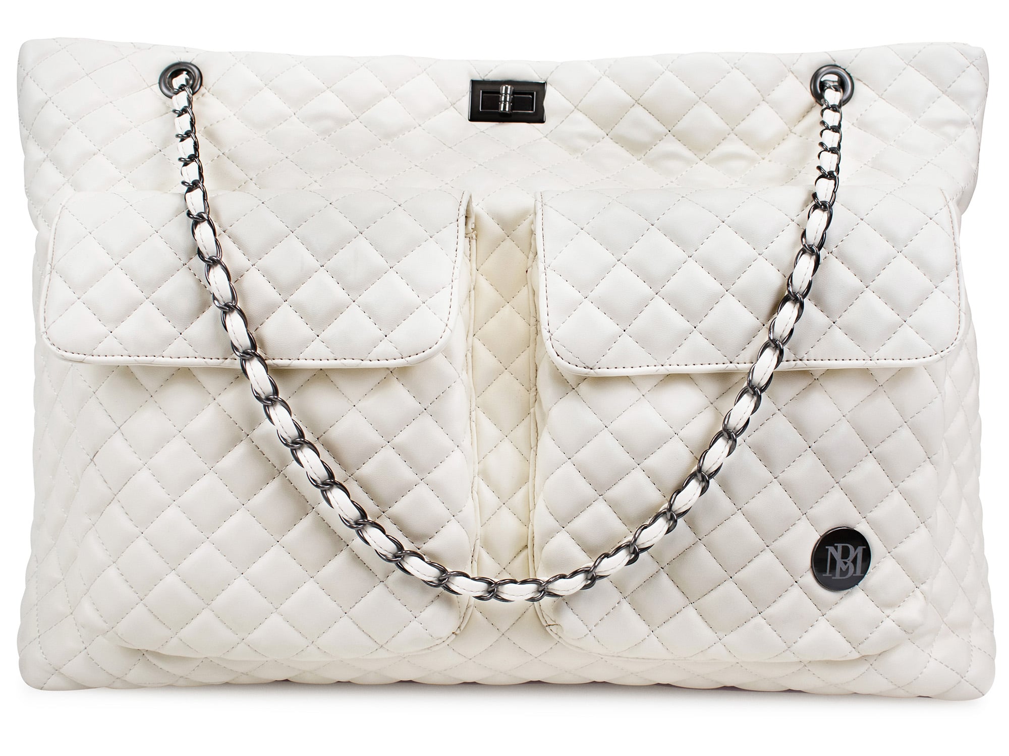 Badgley Mischka - Diana XL Quilted Vegan Leather Travel Weekender Tote Bag - Cream