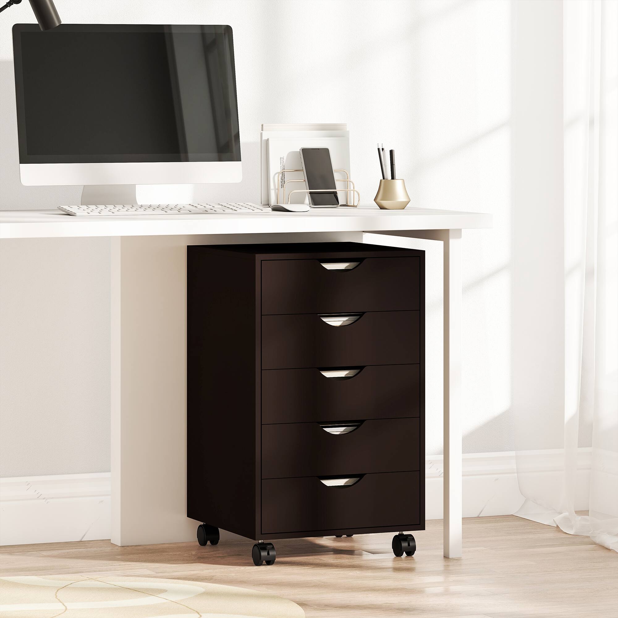 Alt View 1. Homcom - 5 Drawer File Cabinet Storage Organizer Filing Cabinet with Nordic Minimalist Modern Style & Wheels.