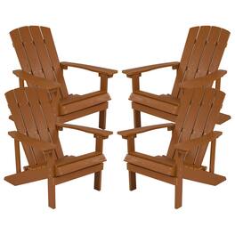 Emma + Oliver - 4 Pack Outdoor All-Weather Poly Resin Wood Adirondack Chairs - Teak