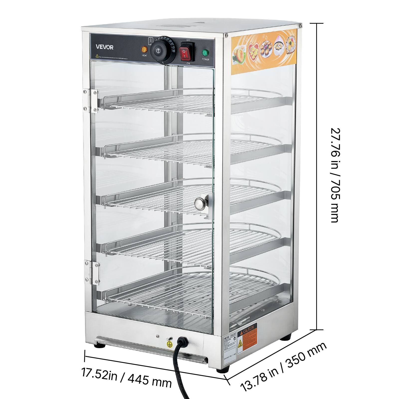 VEVOR

27.76 in / 705 mm

17.52 in / 445 mm

13.78 in / 350 mm