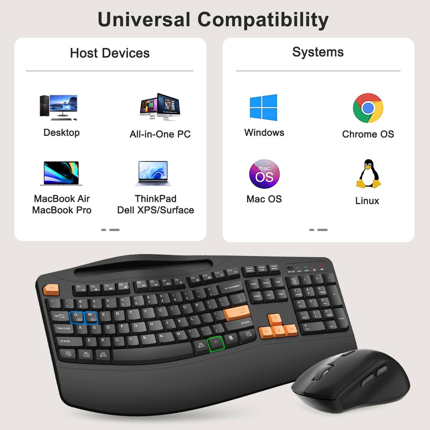 Universal Compatibility

Host Devices
- Desktop
- All-in-One PC
- MacBook Air
- MacBook Pro
- ThinkPad
- Dell XPS/Surface

Systems
- Windows
- Chrome OS
- Mac OS
- Linux