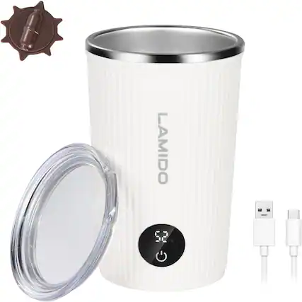 Front. Schertz - Electric Self-Stirring Coffee Mug, 316 Stainless Steel, Type-C Rechargeable, White - White.