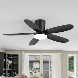 Breezary - 42-Inch Modern Ceiling Fan with Acrylic Shade, Dimmable LED Light, 3 CCT, 6-Speed Remote, Timer, Flush Mount, ABS Blades - 42-Inch Black Ceiling Fan