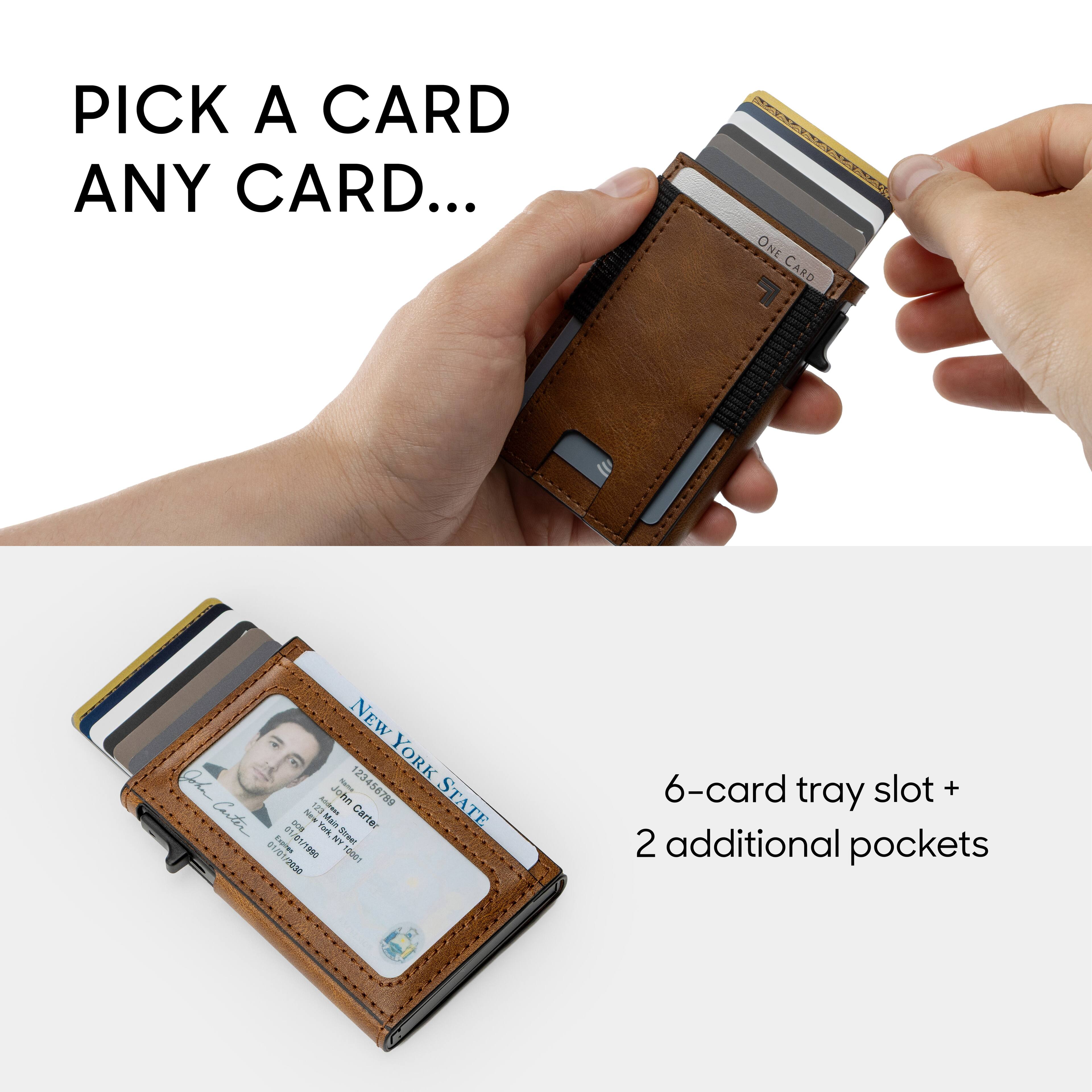 PICK A CARD ANY CARD...

ONE CARD NEW YORK STATE

John Carter
123456789
01/01/1800
01/01/2030
01/C 1890

6-card tray slot + 2 additional pockets