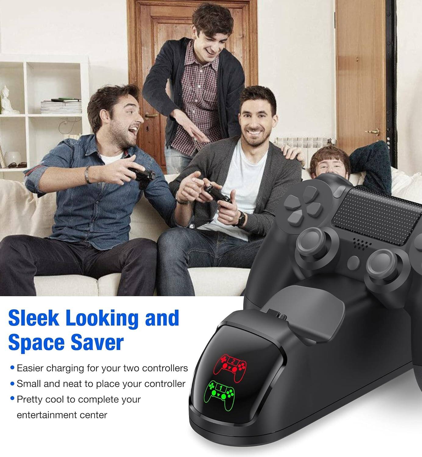 Sleek Looking and Space Saver

- Easier charging for your two controllers
- Small and neat to place your controller
- Pretty cool to complete your entertainment center