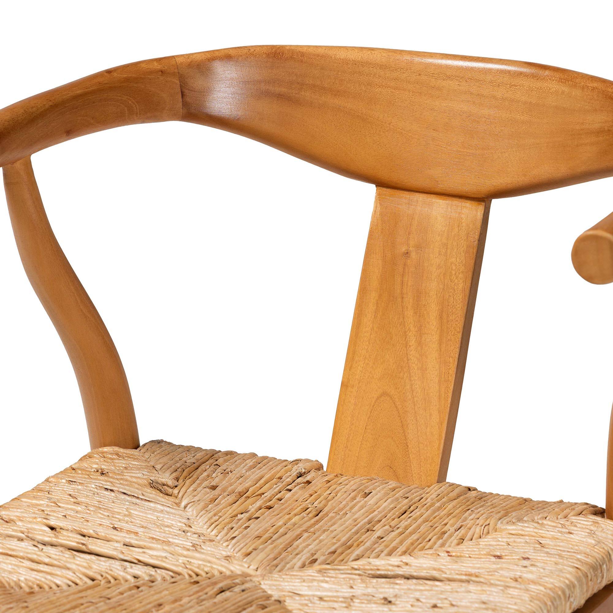 Alt View 1. bali & pari - Fika Dining Chair with Woven Seagrass Seat - Handwoven Wicker Armchair with Wishbone Backrest, Boho Coastal Seating - Honey/Natural Brown.