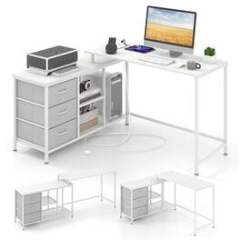 Resenkos - L-shaped Computer Desk with Power Outlet for Working Studying Gaming- Home Office Desks, Gaming Computer Desks - White