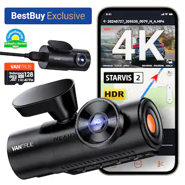 N4 PRO 4K HDR 3-Channel Dash Cam w/ 128GB Micro SD Card, Front-Cabin-Rear, Parking Mode, Night Vision, 5GHz Wi-Fi&GPS