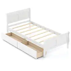Front. Costway - Costway Twin Size Bed Frame with 2 Storage Drawers Wood Platform Bed with Headboard - White.